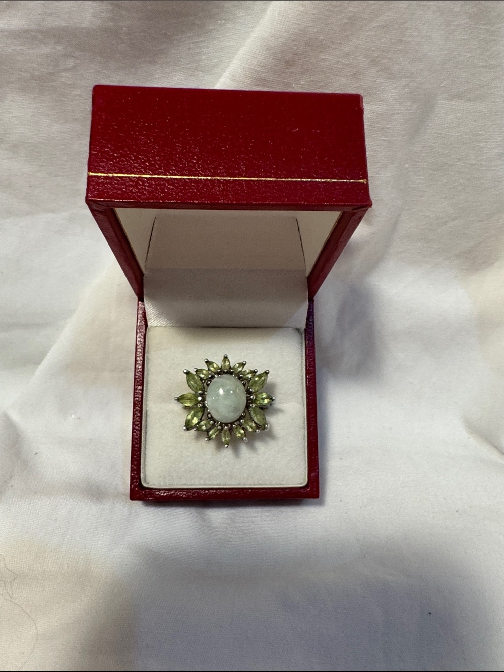 Green Gemstone Floral Cocktail Ring